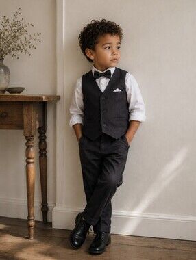 Deux Par Deux Boys Gray Dress Vest Bow Tie Set NWT 4T Ring Bearer Wedding